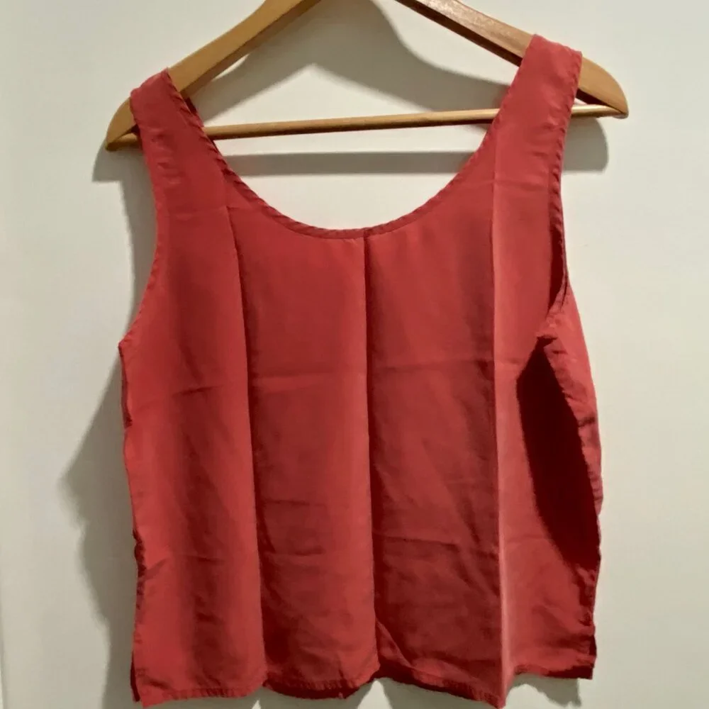 Vintage Silk Preppy Y2K 90s Office Old Money Basic Minimalist Blouse Tank Top L - Picture 2 of 2